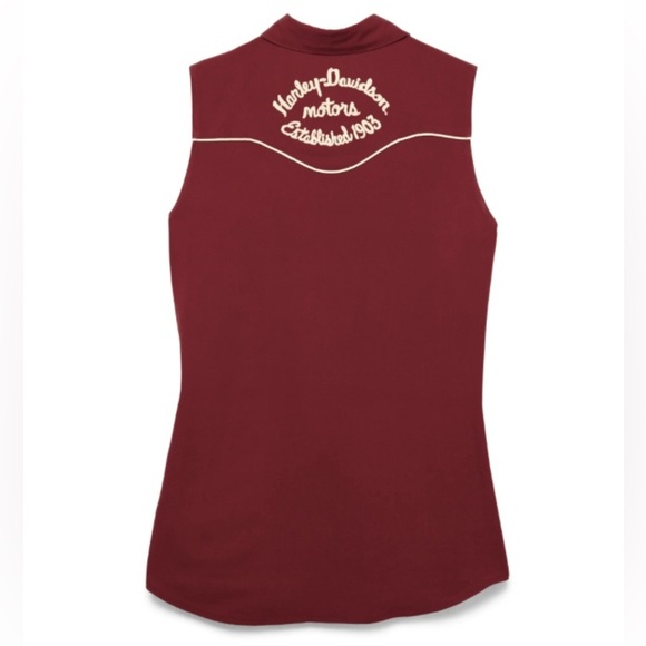 NWT Harley Davidson Moto Club Sleeveless Shirt Red Button 96670 Tank Embroidered - Picture 4 of 16